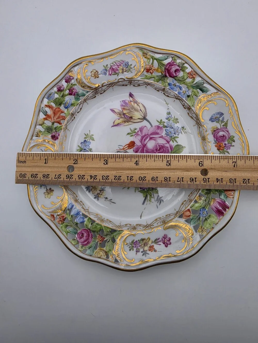 VTG/Antique Dresden Carl Thieme Reticulated Porcelain Plate 7.75